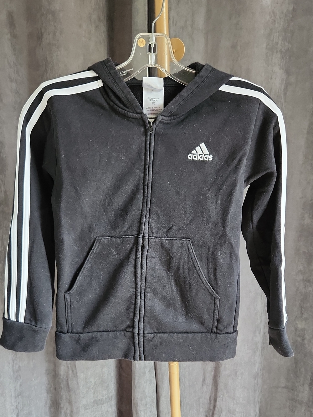 adidas Kids' Black Zip-Up Hoodie with White Stripes